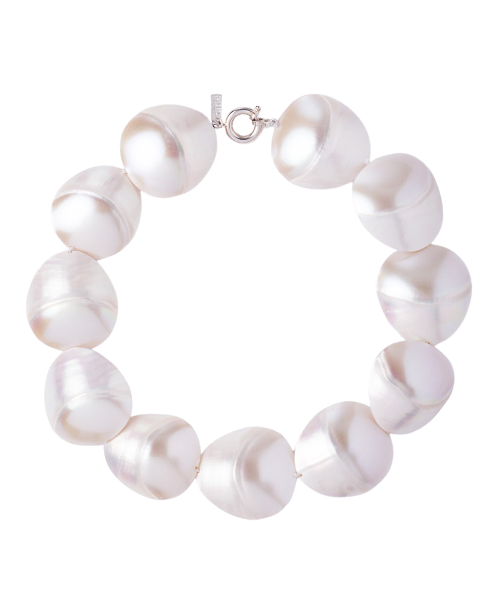 A sterling silver-closed Koa necklace featuring knotted white shells.